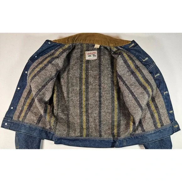 Vintage 70s Lee Storm Rider 42R L Denim Jacket Corduroy Collar Blanket Lined USA
